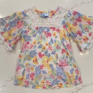 Blair Women's Vintage Cotton Floral Blouse with Lace Square Neck & Bell Sleeves